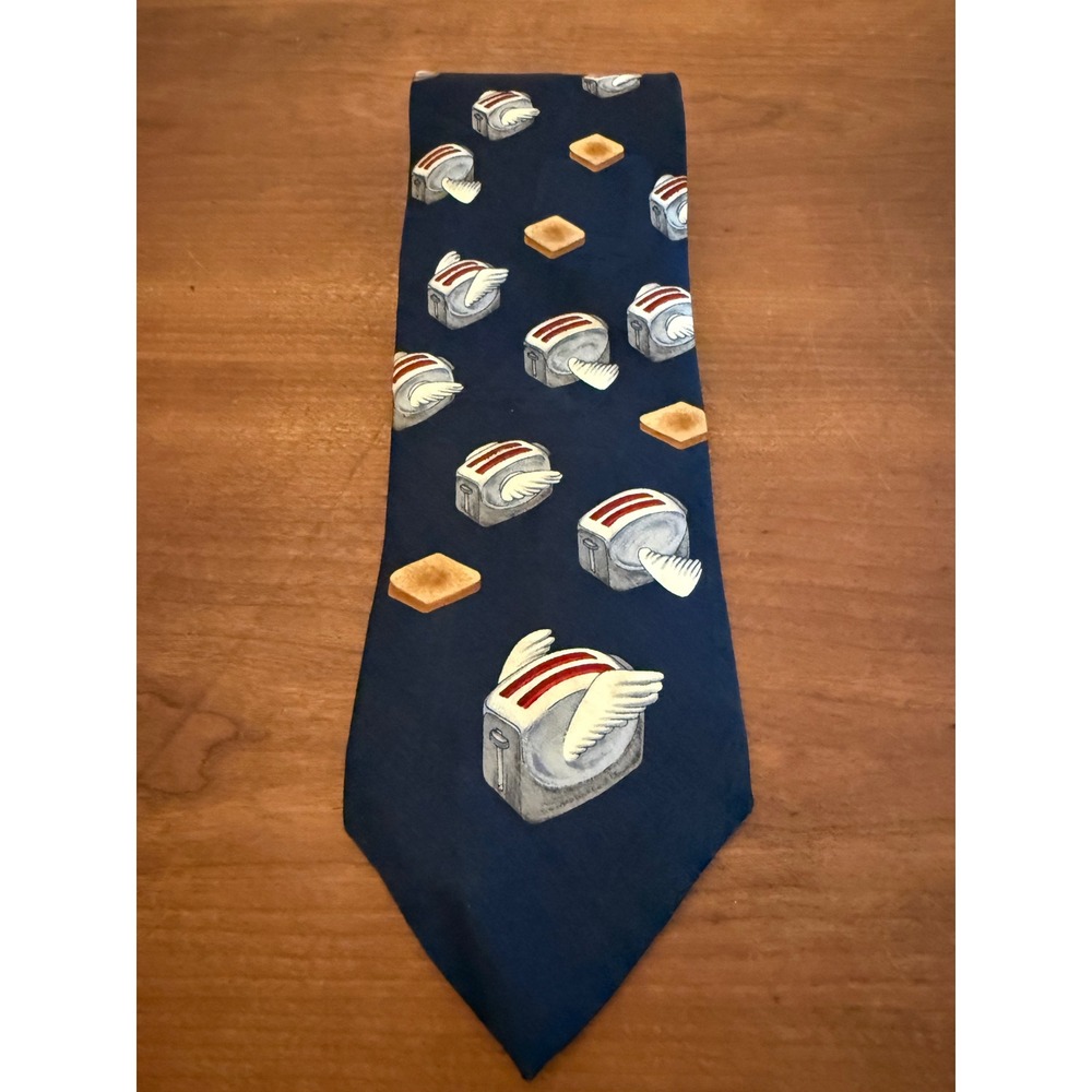 After Dark Flying Toasters Silk Tie Navy Blue Retro 90s Screensaver Novelty Tie